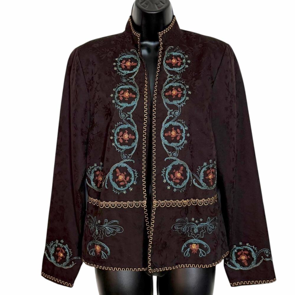 VTG Coldwater Creek Venice Jacket XS Beaded Embroidered Velvet Boho Blazer Y2K